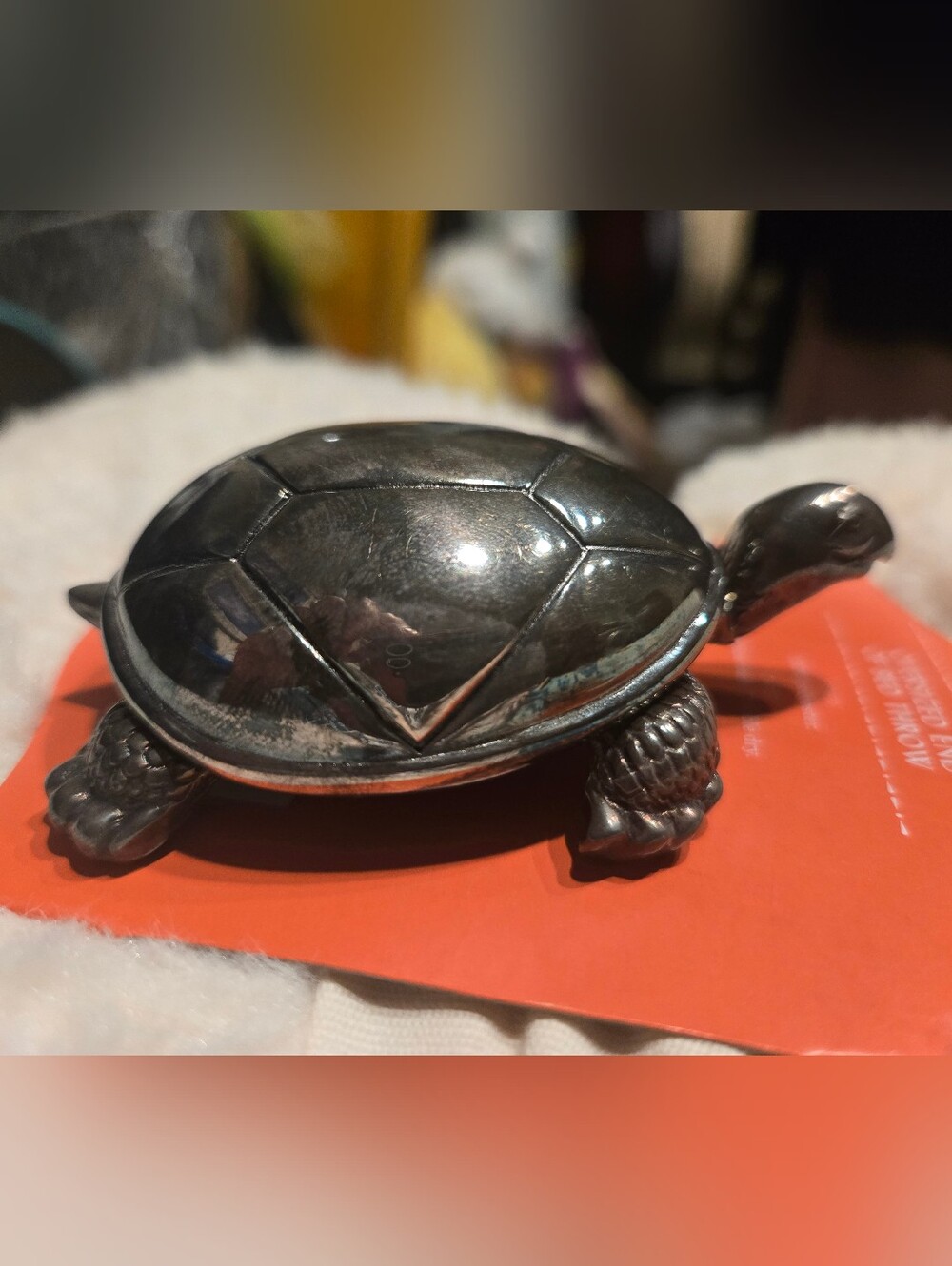 VINTAGE Reed & Barton Turtle Wind-Up Music Box Trinket Box Silver Tone